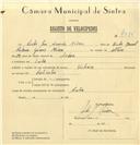 Registo de velocípede de marca Vitória, com o nº 7315, em nome de Vítor José Azevedo Névoa, morador em Sintra.