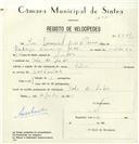 Registo de velocípede de marca Helios, com o nº 8221, em nome de José Manuel Bento, morador em Vale de Lobos.