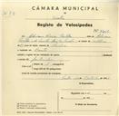 Registo de velocípede com o nº 3305, em nome de Adriano Vieira Coelho, morador em Baratã.