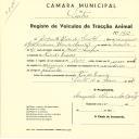 Registo de um veiculo de duas rodas tirado por um animal de espécie asinina destinado a transporte de mercadorias em nome de Augusto Alves dos Santos, morador em Rio de Mouro.