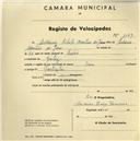 Registo de velocípede com o nº 1149, em nome de António Rebelo Martins de Jesus, morador em Queluz.