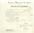 Registo de velocípede de marca Raio, com o nº 9511, em nome de Vicente Manuel da Silva, morador em Casais da Cabrela.