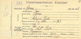 Recenseamento escolar de José Pinto, filho de António Pinto, morador na Eugaria.