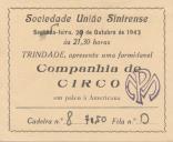 Bilhete para um espetáculo de circo com palco à americana promovida pela da Sociedade União Sintrense.