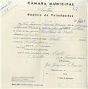 Registo de velocípede com o nº 4445, em nome de José Joaquim Ferreira Barros, morador em Linhó.