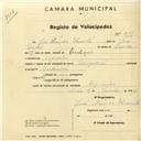 Registo de velocípede com o nº 3038, em nome de José Nunes Duarte, morador em Algueirão.