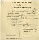 Registo de velocípede de marca E.J.F., com o nº 2493, em nome de Quirino António Franco, morador em Montelavar.