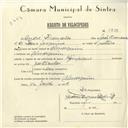 Registo de velocípede de marca Olympique, com o nº 5838, em nome de André Francisco, morador em Almorquim.