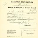 Registo de um veiculo de quatro rodas tirado por dois animais de espécie cavalar destinado a transporte de mercadorias em nome de Honorato Vitão, morador em Sintra.