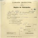 Registo de velocípede com o nº 2802, em nome de José Antunes, morador em Linhó.