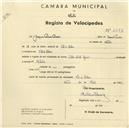 Registo de velocípede com o nº 2497, em nome de Joaquim Pedroso Pereira, morador em Vale de Lobos.