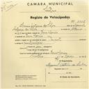 Registo de velocípede com o nº 1337, em nome de Alberto Antunes da Silva, morador em Dona Maria.