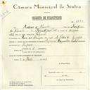 Registo de velocípede de marca Pombal, com o nº 5670, em nome de António d'Almeida, morador em Rua do Campo nº 40, S. Pedro de Sintra.