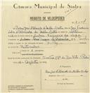 Registo de velocípede de marca Raleigh, com o nº 8224, em nome de Pedro José d'Almeida de Mello e Castro, morador em Sintra.