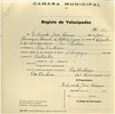 Registo de velocípede de marca Olympique, com o nº 388, em nome de Eduardo José Franco, morador em Pero Pinheiro.
