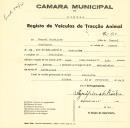 Registo de um veiculo de duas rodas tirado por dois animais de espécie asinina destinado a transporte de mercadorias em nome de Manuel Rodrigues, morador no Pero Leite.