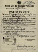 Boletim de óbito de Maria da Conceição, moradora no Carrascal, sepultada no coval nº 7710, do cemitério de S. Marçal.