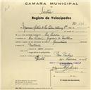 Registo de velocípede com o nº 434, em nome de Mármores & Cantarias de Pero Pinheiro - Estremoz Lda, morador em Pero Pinheiro.