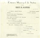 Registo de velocípede de marca Nacional, com o nº 8611, em nome de Joaquim António Pedroso, morador em Mem Martins.