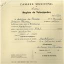 Registo de velocípede de marca Fatil, com o nº 2710, em nome de António da Fonseca, morador em Montelavar.