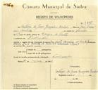 Registo de velocípede de marca Ilo, com o nº 9895, em nome de António de Jesus Gonçalves Borlido, morador em Fontanelas.