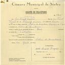 Registo de velocípede de marca Raio, com o nº 5805, em nome de João Duarte Pimpão, morador em Cabeço da Moucheira.