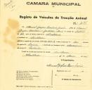 Registo de um veiculo de duas rodas tirado por dois animais de espécie bovina destinado a transporte de mercadorias em nome de Manuel Gaspar Bombacias Júnior, morador em Montelavar.