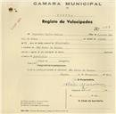 Registo de velocípede com o nº 463, em nome de Custódio Coelho Pessoa, morador em S. Pedro de Sintra.