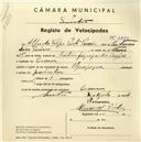 Registo de velocípede de marca Olympique, com o nº 3783, em nome de Alfredo Filipe Pinto Pereira, morador em Cacém.