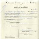Registo de velocípede de marca Vilar com motor, com o nº 5005, em nome de Eduardo Augusto Cruz Marques, morador em Mem Martins.