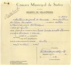 Registo de velocípede de marca Ilo, com o nº 9980, em nome de António Augusto de Carvalho, morador em Sintra.