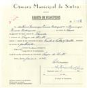 Registo de velocípede com o nº 5598, em nome de António Domingos Inácio Rodrigues, morador em Várzea de Sintra.