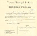 Registo de um veiculo de quatro rodas tirado por dois animais de espécie asinina destinado a transporte de mercadorias em nome de João Domingos Branco, morador no Casal das Corigas.