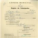 Registo de velocípede com o nº 3920, em nome de Virgílio Dias Pereira, morador em Lourel.
