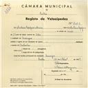 Registo de velocípede com o nº 4183, em nome de António Epifânio Maria, morador em Carenque.