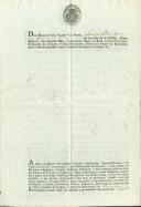 Sentença apostólica de licença matrimonial passada por Dom Marcos Pinto Soares Vaz Preto, Arcebispo de Lacedemónia, a favor de José António Duarte e Justiniana Maria, moradores na freguesia da Terrugem.