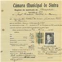 Registo de matricula de velocipedista em nome de Raul Martins Timóteo, morador no Cacém, com o nº de inscrição 717.