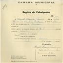 Registo de velocípede de marca L.R.S., com o nº 509, em nome de Augusto Alexandre Feleciano.