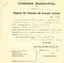 Registo de um veiculo de duas rodas tirado por um animal de espécie cavalar destinado a transporte de mercadorias em nome de José Augusto Lavrador Júnior, morador na Várzea de Sintra.