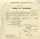 Registo de velocípede de marca Sprinter, com o nº 3599, em nome de Domingos Santana Lourenço, morador em Amoreira.