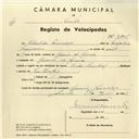Registo de velocípede de marca Cycles Pombal, com o nº 3805, em nome de Sebastião Francisco, morador em Cacém de Cima.