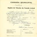 Registo de um veiculo de duas rodas tirado por dois animais de espécie asinina destinado a transporte de mercadorias em nome de Crispim Lopes Miranda, morador no Algueirão.