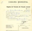 Registo de um veiculo de duas rodas tirado por dois animais de espécie asinina destinado a transporte de mercadorias em nome de Vitorino Duarte Lavrador, morador na Várzea de Sintra.