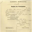 Registo de velocípede de marca Champion, com o nº 1193, em nome de Albino Rosa Catarino, morador em Vila Verde.
