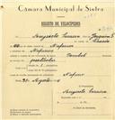 Registo de velocípede de marca Pombal, com o nº 7292, em nome de Augusto Saraiva, morador em Nafarros.