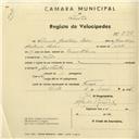 Registo de velocípede com o nº 2912, em nome de Fernando Gualdino Pedro, morador em Faião.