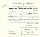 Registo de um veiculo de duas rodas tirado por um animal de espécie muar destinado a transporte de mercadorias em nome de José Francisco Jorge, morador em Janas.