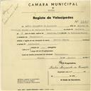 Registo de velocípede de marca Corveta Rápida, com o nº 2285, em nome de Amélia Margarida da Conceição, moradora em Pero Pinheiro.