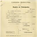 Registo de velocípede de marca Nyork, com o nº 2443, em nome de Gregório Pedro Roneberg, morador em S. Pedro de Sintra.