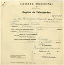 Registo de velocípede de marca Peugeot, com o nº 2571, em nome de José Rodrigues d'Azevedo, morador em Francos.